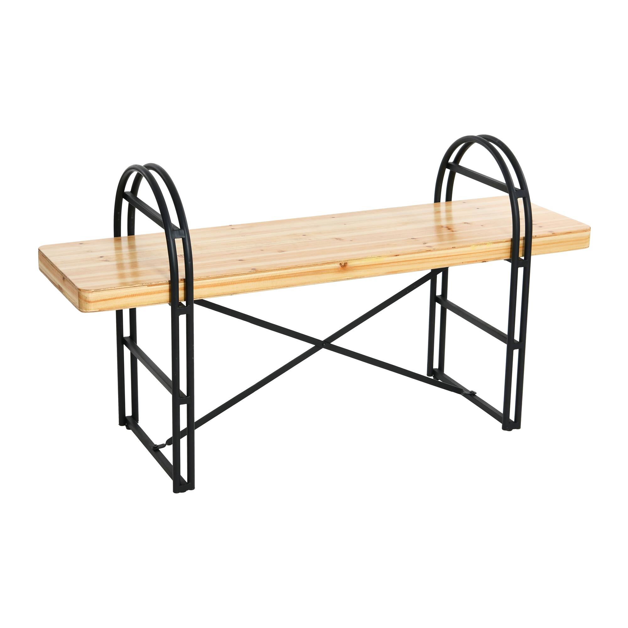 Hello Honey® 48" Blonde Nordic Fir Wood & Black Iron Bench